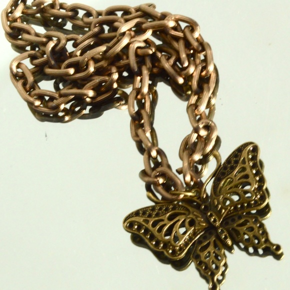 Bulky Chain Butterfly Brass Chain Necklace Pendant - Picture 3 of 7